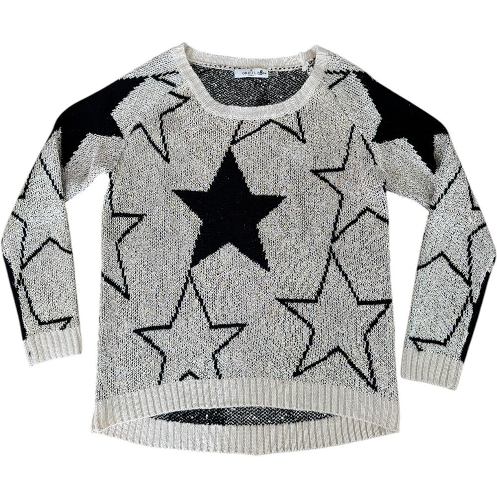 Grifflin Paris Sequin & Stars black tan gold sweater S-M